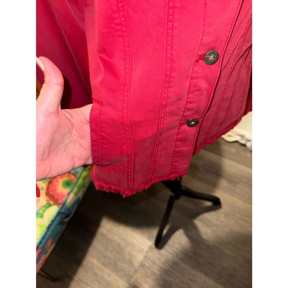 Red Button-Up Denim Jacket - Picture 4 of 13